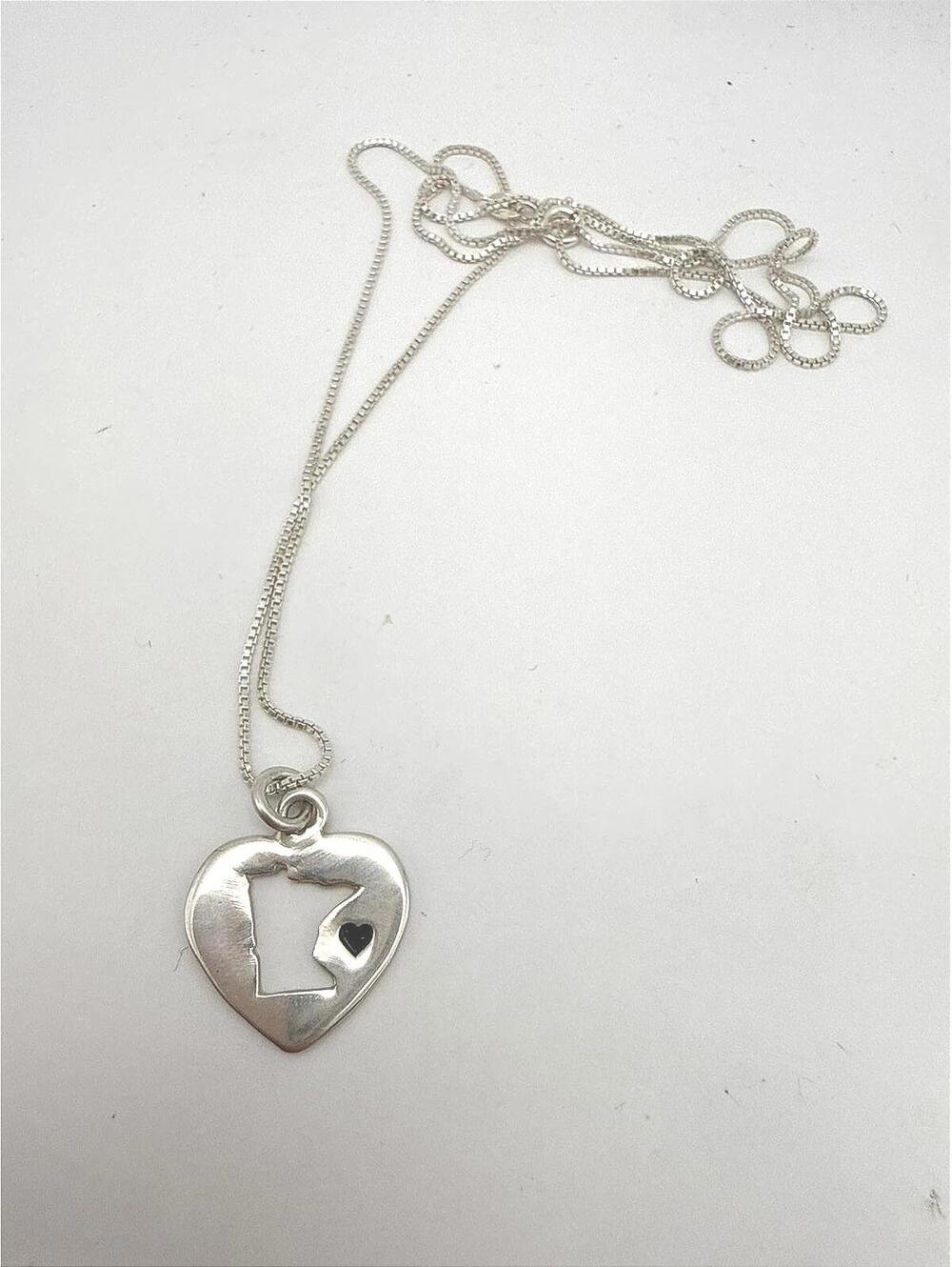 Silver Heart Pendant Necklace with Minnesota Cutout